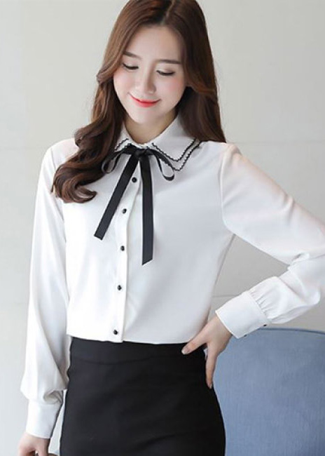 Đồng phục áo sơ mi nữ viền cổ thời trang Hàn Quốc 001